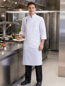 1pc Men's Solid Color Stand Collar Mid-Sleeve Chef Shirt, White Chef Jacket, Men's/Women's Chef Uniform, Casual And Minimalist Style, Suitable For Spring/Summer And All Seasons, Chef Uniform, Minimalist, Comfortable, Stain-Resistant, Oil-Resistant, Easy To Wash, Breathable, Durable, Non-Shrink, Easy Care, Professional Catering Apparel (White) - White - View 4
