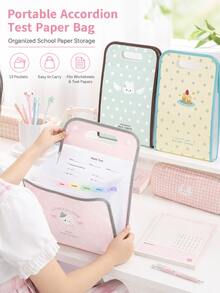 1pc Polka Dot A4 Expanding File Folder, Portable Handheld Accordion Document Organizer With Transparent Inserts, Large Capacity Exam Paper Storage Bag For Students, School Supplies, Folders For School - Multiple Options Available - View 7