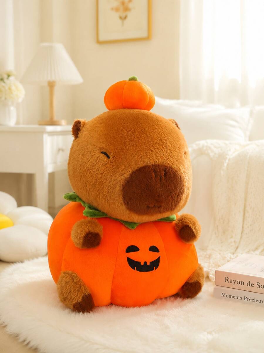 Halloween Pumpkin Capybara Plush Toy, Soft Plush Stuffed Doll, Ghost Pumpkin Doll Pillow, Halloween Party Ornament, Children's Exchange Gift