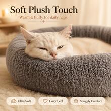 Comfortable Plush Round Cat Bed, Soft Donut Pet Bed, Suitable For Indoor Cats And Small Dogs, Warm Fluffy With High Edges Sleeping Bed - Multicolor - View 11