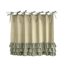 1Pc,Oven Skirt Curtain With Crochet Lace Tie Top Short Curtains,American Style Countryside Retro Solid Color Linen Fabric Patchwork Green Checkered Cake Skirt Bottom Trim Farmhouse Kick Plate Decor For Kitchen Stove Front, Dishwasher, Window Valance - Green - View 15