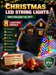 سلسلة أضواء عيد الميلاد بالطاقة الشمسية LED 20/50/100/200، مقاومة للماء IP65، 8 أوضاع إضاءة، أضواء جنية LED، مناسبة للحديقة والفناء وشجرة عيد الميلاد والشرفة والنافذة والمنزل والجناح والهالوين والحفلات والمهرجانات وديكور عيد الميلاد - سلسلة أضواء LED تعمل بالطاقة الشمسية - مشاهدة 15