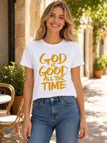 Loose Design/Plus Size"God Is Always Good"Christianity T Shirt Women's Religious Belief Statement Pattern T Shirt Casual Summer Tops - 白色 3 - 查看 2