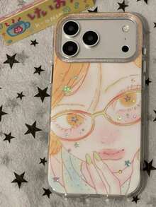 Casing Ponsel Premium Bergambar Kacamata, Kepala Besar, dan Motif Bintang Warna-warni untuk Wanita, Kompatibel dengan iPhone 17 Pro Max, Apple 16 Pro Max, 15 Gaya Wanita, 14 Personalisasi, 13 15 Pro, Tahan Guncangan, 16 Pro, Perlindungan Penuh, 18 18 Pro Max - Kuning - View 1