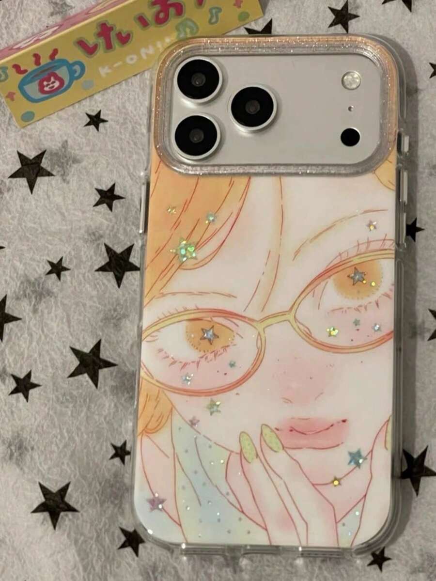 Casing Ponsel Premium Bergambar Kacamata, Kepala Besar, dan Motif Bintang Warna-warni untuk Wanita, Kompatibel dengan iPhone 17 Pro Max, Apple 16 Pro Max, 15 Gaya Wanita, 14 Personalisasi, 13 15 Pro, Tahan Guncangan, 16 Pro, Perlindungan Penuh, 18 18 Pro Max - Kuning - View 1