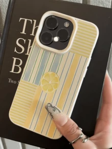 1pc White Striped Fresh Lemon Collage Minimalist Personalized TPU Shockproof Full Coverage Phone Case Compatible With Apple 17 16 15 14 13 12 11 Pro Max Air And Series - Multicolor - View 4