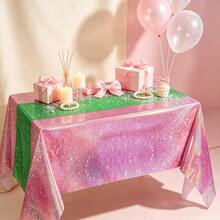 2/4pcs Laser Pink Green Patchwork Disposable Plastic Tablecloth Party Decoration Plastic Rectangular Tablecloth Birthday Wedding Bachelor Anniversary Party Supplies 54x108inch - Multicolor - View 4
