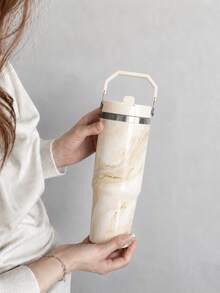 1pc 30oz/900ML Ins Style Sweet Bow Pattern Ice Tumbler With Handle, Portable Stainless Steel Insulated Cup, Large Capacity Car Water Cup, Student Office Worker Commute Sports Outdoor Universal Cold And Hot Insulated Cup, Vacuum Flask And , Back To School, Halloween, Christmas, Party Cup, Drinkware Set, Flat Bottom Cup, Water Bottle, Cold And Hot Insulated Bottle With Lid And Straw - Multicolor - View 5