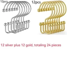 12pcs Double Hook Shower Curtain Rings, Mountain-Shaped Design, Multi-Functional Metal Shower Curtain Hooks For Home - Gold - View 9