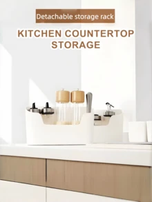 No-Drill Removable Wall-Mounted Storage Box, Divided Large Capacity Kitchen Spice Rack, Bathroom Wall Waterproof Miscellaneous Storage Basket, Kitchen & Bathroom Storage Shelf - White - View 6