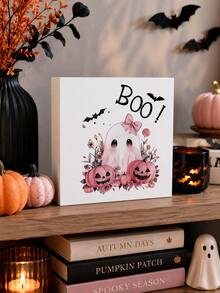 Hiasan Meja PVC Hantu Boo Merah Muda Pastel untuk Halloween, Dekorasi Baki Bertingkat Musim Gugur dengan dan Kelelawar Merah Muda Bermotif Bunga, Ornamen Blok Meja Lucu dan Menyeramkan untuk Dekorasi Rumah Halloween Dalam Ruangan - View 8