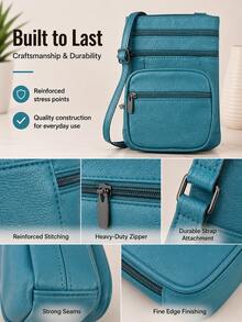 Women's Genuine Leather Crossbody Bag, Adjustable Shoulder Purse, Lightweight Travel Handbag For Work, Shopping & Daily Use - 淺藍色 - 查看 4