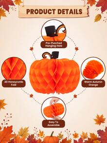 10 Inch Autumn Pumpkin Honeycomb Paper Hanging Decor, Warm Orange 3D Honeycomb Pumpkin Shape With Black Swirl Pumpkin Stem, Suitable For Halloween, Thanksgiving Harvest Party, Indoor Dining Table Ceiling, Outdoor Yard Trees, Store Window Hanging Decor, Foldable And Reusable, Vintage Country Style Autumn Holiday Decoration - Black Leaf Pumpkin Honeycomb - View 6
