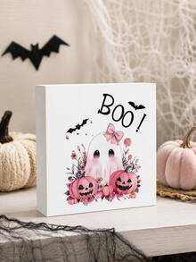 Hiasan Meja PVC Hantu Boo Merah Muda Pastel untuk Halloween, Dekorasi Baki Bertingkat Musim Gugur dengan dan Kelelawar Merah Muda Bermotif Bunga, Ornamen Blok Meja Lucu dan Menyeramkan untuk Dekorasi Rumah Halloween Dalam Ruangan - View 4