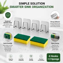 Set 2 buah, (1 Tempat Spons Wastafel Dapur + 1 Spons Pembersih), Bahan Stainless Steel 304, Pemasangan Tanpa Pengeboran, Anti Karat dan Tahan Air, Pengeringan Cepat, Rak Penyimpanan Wastafel Hemat Ruang, Cocok untuk Dapur dan Kamar Mandi - A - View 2
