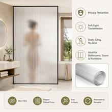 Striped Privacy Window Film Frosted Glass Sticker Electrostatic Adsorption Glue-Free Decorative Window Film Removable Reusable Anti-Peeping Film Suitable For Bathroom Bedroom Door Glass - Style A: Classic Ribbed - View 4