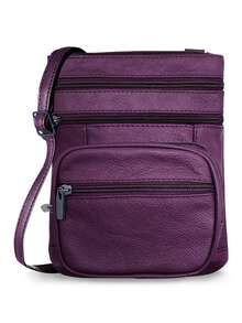 Women's Genuine Leather Crossbody Bag, Adjustable Shoulder Purse, Lightweight Travel Handbag For Work, Shopping & Daily Use - 紫色 - 查看 7