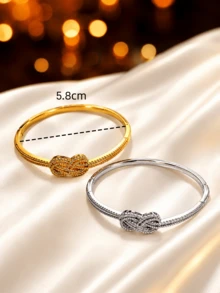 1pc Vintage Luxury Banquet Style Fully Embellished Zirconia Knot Thin Bracelet For Women, Date, Travel, Anniversary Gift - S63166-w - View 4