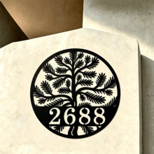3 Sizes Available! Personalized Pine Tree Metal Sign Custom Number Address Plaque Wall Hanging Metal Wall Art Home Decor Front Door Porch Yard - Black - View 2