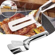 1/2pcs Stainless Steel Multi-Function Steak Grill Tongs, Fish Fryer Spoon Clips, Bread Clips, Suitable For Camping Kitchen Tools - Multicolor - View 12
