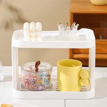 1pc New Desktop Double-Layer Storage Rack, Plastic Miscellaneous Items Organizer, Large Capacity Multi-Function Storage Rack, Practical Shelf - White - View 10
