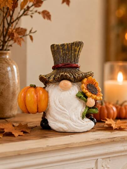 1pc Set Fall Harvest Gnome Figurines, Resin Thanksgiving Dwarf Decorations With Pumpkin, Sunflowers And Give Thanks Sign, Rustic Farmhouse Tabletop Home Decor For Tiered Tray, Mantel, Shelf, Kitchen, Living Room, Autumn Party And Holiday Gift