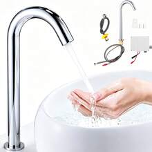 G1/2in Automatic Induction Touchless Faucet For Sink With Control Box For Bathroom Hand Washing - Silver - View 1