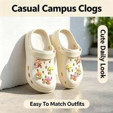 Khaki EVA Clogs With Reversible Heel Strap, Glow-In-The-Dark Mushroom Decor, Summer Casual Style, Slip-On Shoes, Unisex, Breathable, Versatile For Home, Beach, Healthcare Commute - Khaki - View 8