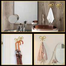 1/2pcs Gold Elegant Bow Metal Wall Hooks, Exquisite Painted Craftsmanship, Sturdy And Durable, No-Drill Convenient Wall Storage, Can Hang Keys, Hats, Clothes, Suitable For Entryway, Living Room, Bedroom, Bathroom, Princess Room Decoration, Simple And Highly Attractive, Home Wall Organization Essential - Multicolor - View 5
