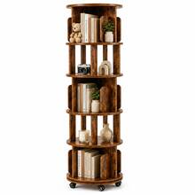 Estantería giratoria de madera de 5 niveles sobre ruedas, redonda, para espacio pequeño, esquina, recámara, habitación de niños, oficina torre giratoria 360 tipo, estantería vertical giratoria para libros tipo carrusel redondo, organizador ahorrador de espacio,Librería Giratoria en El Suelo - A - Ver 1