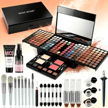 MISS ROSE 190-Color High-Quality Professional Makeup Palette Gift Box|Mirror + Full Set Of Brushes|Eye Shadow, Powder, Blush, Eyebrow Powder, Four-In-One Set|Stage-Level Makeup To Daily Nude Makeup|Valentine's Day Gift For Girlfriend/Novice Must-Have - 彩色 - 查看 9