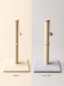 室內貓與小貓用高款貓抓柱，天然劍麻繩貓抓板，附吊掛毛絨球與穩固方形毛絨底座 - 均碼 - 查看 2