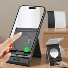2-In-1 Phone Stand With Makeup Mirror, Foldable Portable Desktop Stand, 360° Adjustable Live Streaming & Movie Watching Slouchy Support Bracket, Compatible With Apple 17/16/15/14/13/12/11/Pro/Pro Max/Plus And / - Multicolor - View 3
