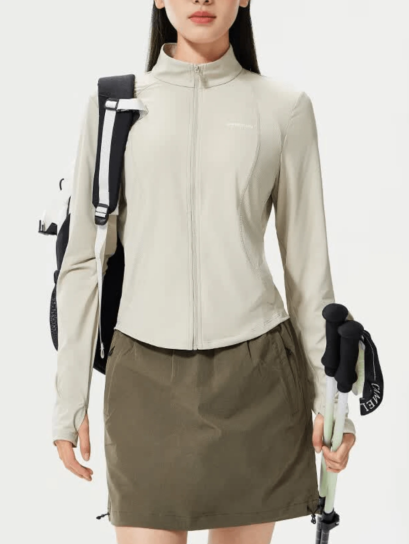 CAMEL CROWN Jaket Pelindung Matahari Wanita Slim Fit yang Mengencangkan Pinggang, Kardigan Luar Ruangan Bernapas dari Benang Mentah, Kemeja Pelindung Matahari Cepat Kering - Teh dingin abu-abu - View 1