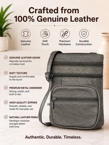 Women's Genuine Leather Crossbody Bag, Adjustable Shoulder Purse, Lightweight Travel Handbag For Work, Shopping & Daily Use - 灰色 - 查看 3