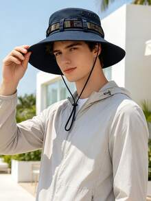 Unisex Hiking Hat With Striped Pattern, Summer Outdoor Sun Protection Camping Beach Travel Denim Bucket Hat For Men And Women - A - View 2