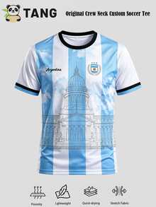 Men's Customized Argentina Football Jersey, Round Neck Quick-Dry Lightweight Breathable Football Shirt, Customizable Name And Number, Suitable For Training, Casual Sports, Great Gift - Blue and White - View 9