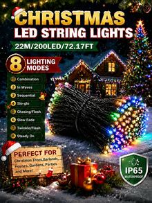 سلسلة أضواء عيد الميلاد بالطاقة الشمسية LED 20/50/100/200، مقاومة للماء IP65، 8 أوضاع إضاءة، أضواء جنية LED، مناسبة للحديقة والفناء وشجرة عيد الميلاد والشرفة والنافذة والمنزل والجناح والهالوين والحفلات والمهرجانات وديكور عيد الميلاد - سلسلة أضواء LED تعمل بالطاقة الشمسية - مشاهدة 27