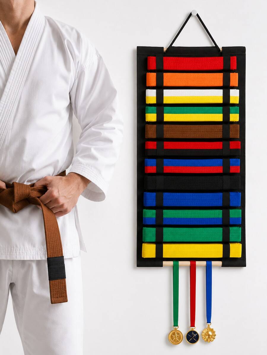 1pc Wall-Mounted Martial Arts Belt Organizer, Portable Karate Belt Display Rack With Medal Hanger, Lightweight Hanging Taekwondo Belt Display Stand, Suitable For Martial Arts Learners,Boxing Equipment,Boxing,Workout Equipment - Belt Storage - View 1