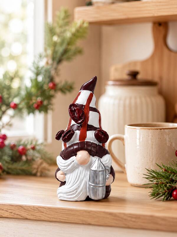 1pc Holiday Coffee Gnome Figurine, Cute Resin Christmas Dwarf Statue, Farmhouse Coffee Bar Decor, Tiered Tray Ornament For Kitchen Shelf, Tabletop, Mantel, Office, Thanksgiving, New Year Party, Housewarming Gift For Coffee Lovers, Winter Home Accent