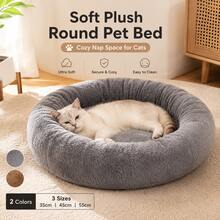 Comfortable Plush Round Cat Bed, Soft Donut Pet Bed, Suitable For Indoor Cats And Small Dogs, Warm Fluffy With High Edges Sleeping Bed - Multicolor - View 12