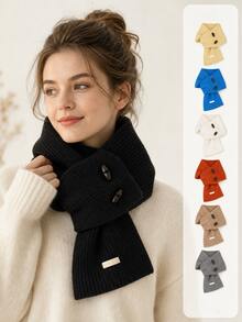 Women's Ribbed Knit Criss-Cross Scarf With Buttons, Comfortable Winter Short Scarf - Scarf - View 6