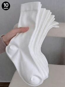 1/3/5/10/20 Pairs Women's Solid Color Wide Opening Comfortable Minimalist Style Postpartum Socks Moisture-Wicking Breathable Mid-Calf Socks - White - View 16