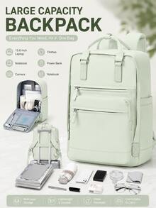 Mint Green Unisex Backpack For Teens, Fits 14-15.6 Inch Laptop, Fresh Natural Travel Backpack Outdoor Rucksack, Adjustable Shoulder Straps, Large Capacity, Fashion Casual, Youthful Energy, Multi-Functional Lightweight University Backpack Student School Bag Campus Rucksack, Suitable For Outdoor Hiking, Commuting Work And Short Trips - A - View 2