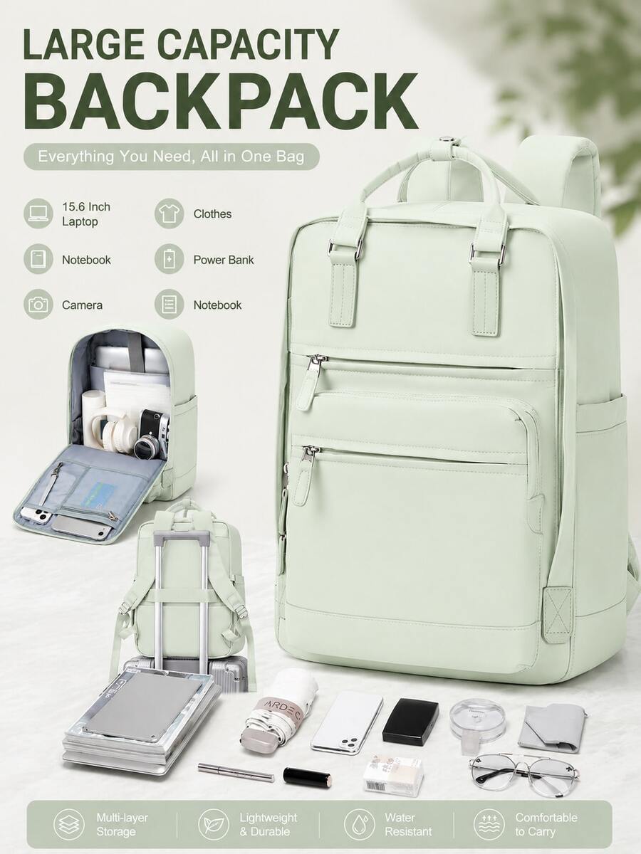 Mint Green Unisex Backpack For Teens, Fits 14-15.6 Inch Laptop, Fresh Natural Travel Backpack Outdoor Rucksack, Adjustable Shoulder Straps, Large Capacity, Fashion Casual, Youthful Energy, Multi-Functional Lightweight University Backpack Student School Bag Campus Rucksack, Suitable For Outdoor Hiking, Commuting Work And Short Trips