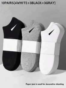 15 Pairs Unisex Socks, Sports Socks, White/Black/Gray Short Socks, Invisible Socks, Solid Color Minimalist Fashion, Suitable For Casual Daily Wear - Multicolor - View 21