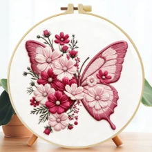 1件 20*20cm/7.9*7.9in 蝴蝶與花卉刺繡套件,DIY手工刺繡套組,適合成人初學者,居家禮物,女性縫紉禮物,包含使用說明書、印花布料、刺繡框、針與線 - 蝴蝶與花朵 - 查看 7