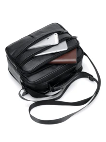 Wear-Resistant PU Leather Crossbody Bag For Men, Multi Independent Zipper Pockets Large Capacity Storage, Fits Smartphone Wallet Mini Tablet - Multicolor - View 6