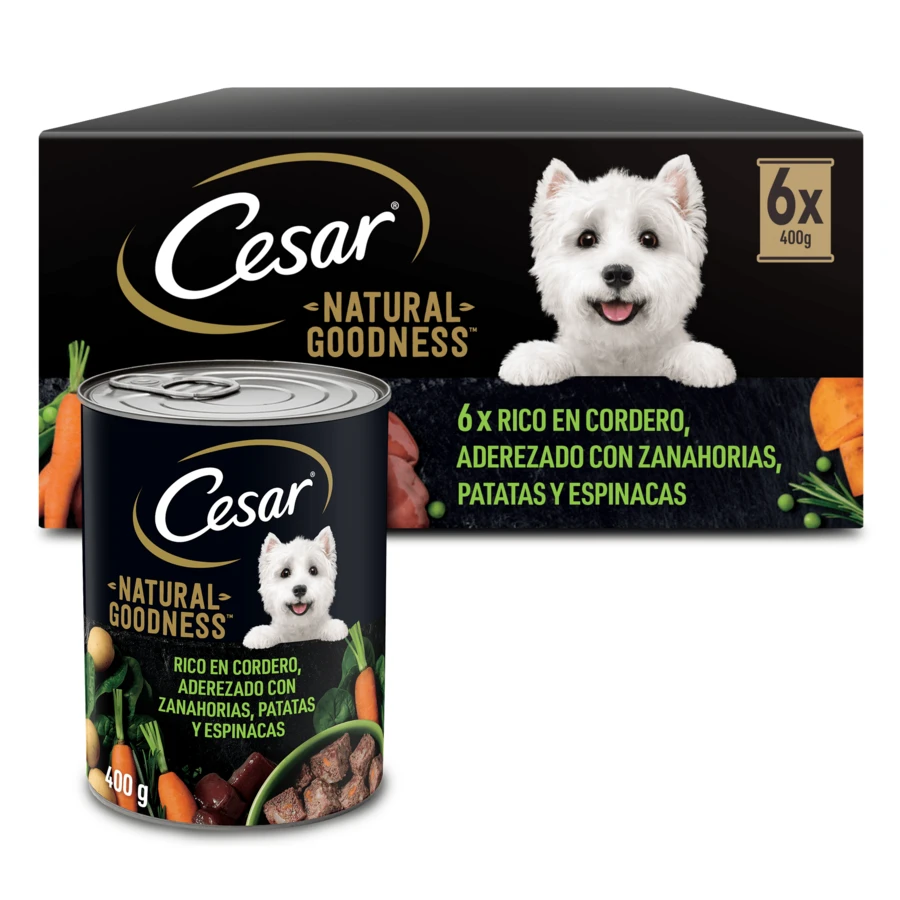 Cesar Natural Goodness Comida Húmeda para Perros Adultos con Cordero, Pack 6 Latas x 400g - gramo - Ver 1