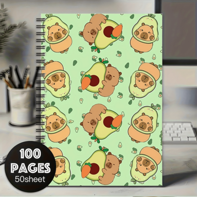 1pc Avocado Capybara Spiral Notebook, High-Quality College Ruled Paper, Cute Cartoon Design With Avocado And Capybara Illustrations, Perfect For School, Office, Or As A Gift For Friends, Family, Teachers And Students, Adorable Notebook With Fun Cover Art, Durable Spiral Binding, Study Journal, Office Supplies, Suitable For Back To School Season